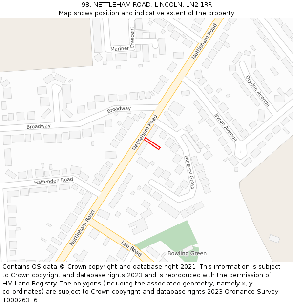 98, NETTLEHAM ROAD, LINCOLN, LN2 1RR: Location map and indicative extent of plot