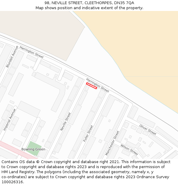 98, NEVILLE STREET, CLEETHORPES, DN35 7QA: Location map and indicative extent of plot