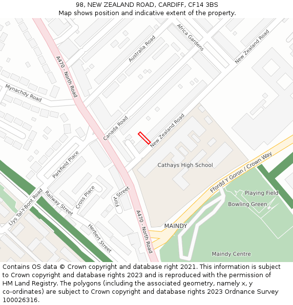 98, NEW ZEALAND ROAD, CARDIFF, CF14 3BS: Location map and indicative extent of plot