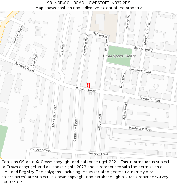 98, NORWICH ROAD, LOWESTOFT, NR32 2BS: Location map and indicative extent of plot