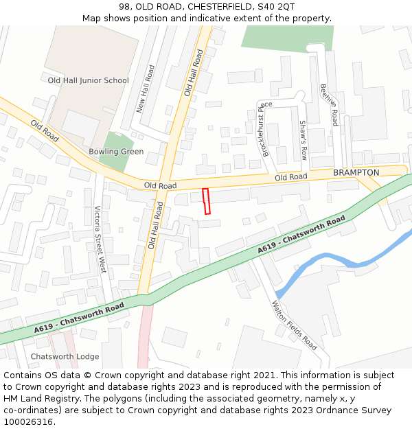 98, OLD ROAD, CHESTERFIELD, S40 2QT: Location map and indicative extent of plot