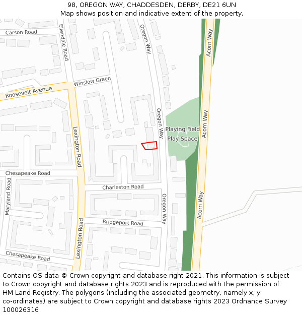 98, OREGON WAY, CHADDESDEN, DERBY, DE21 6UN: Location map and indicative extent of plot