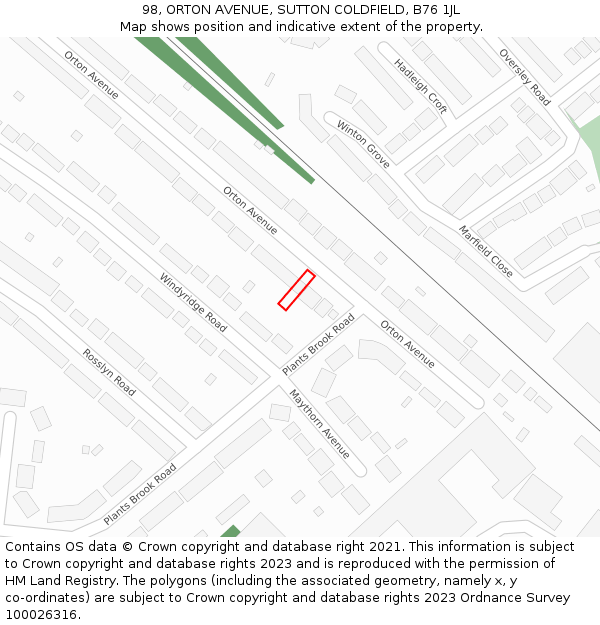 98, ORTON AVENUE, SUTTON COLDFIELD, B76 1JL: Location map and indicative extent of plot