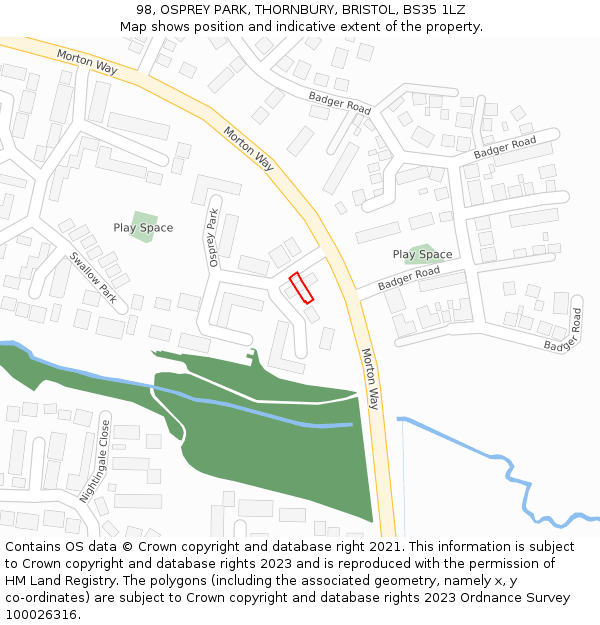 98, OSPREY PARK, THORNBURY, BRISTOL, BS35 1LZ: Location map and indicative extent of plot
