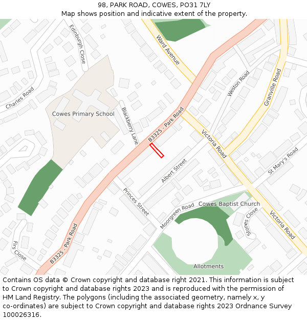 98, PARK ROAD, COWES, PO31 7LY: Location map and indicative extent of plot