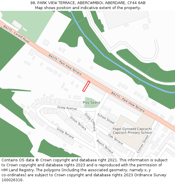 98, PARK VIEW TERRACE, ABERCWMBOI, ABERDARE, CF44 6AB: Location map and indicative extent of plot