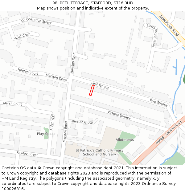 98, PEEL TERRACE, STAFFORD, ST16 3HD: Location map and indicative extent of plot
