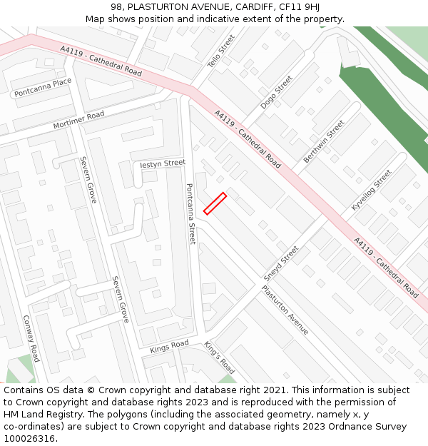 98, PLASTURTON AVENUE, CARDIFF, CF11 9HJ: Location map and indicative extent of plot