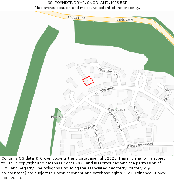98, POYNDER DRIVE, SNODLAND, ME6 5SF: Location map and indicative extent of plot
