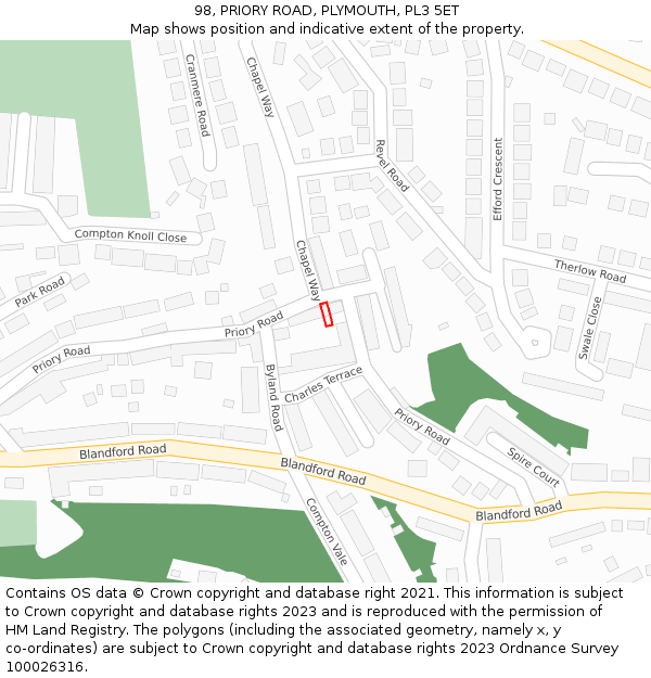 98, PRIORY ROAD, PLYMOUTH, PL3 5ET: Location map and indicative extent of plot