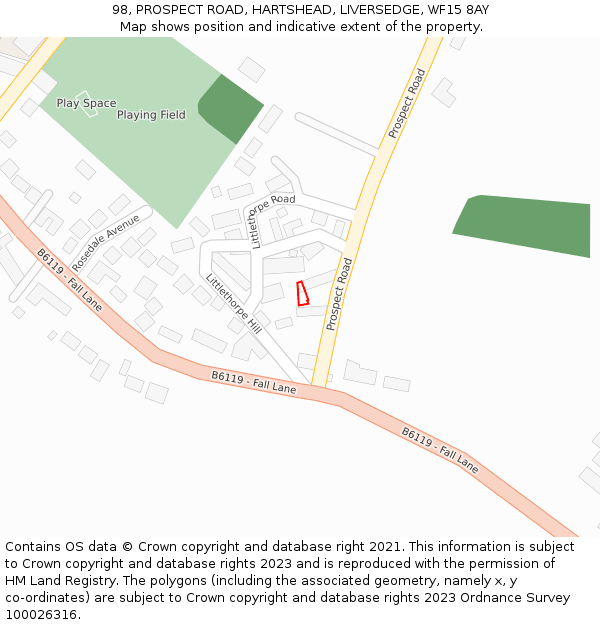 98, PROSPECT ROAD, HARTSHEAD, LIVERSEDGE, WF15 8AY: Location map and indicative extent of plot