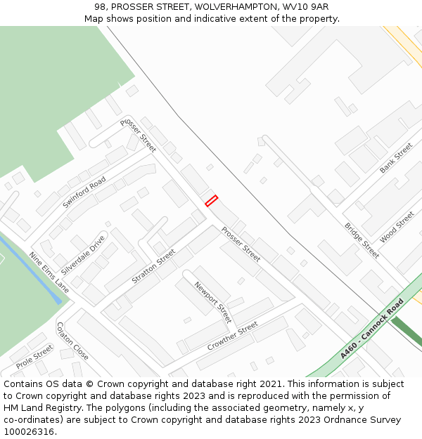 98, PROSSER STREET, WOLVERHAMPTON, WV10 9AR: Location map and indicative extent of plot