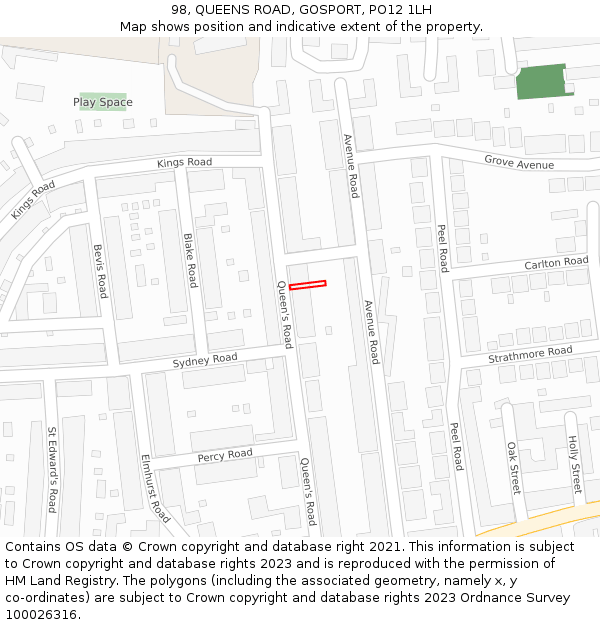 98, QUEENS ROAD, GOSPORT, PO12 1LH: Location map and indicative extent of plot