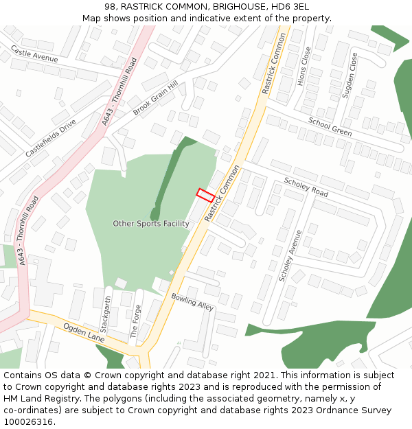 98, RASTRICK COMMON, BRIGHOUSE, HD6 3EL: Location map and indicative extent of plot