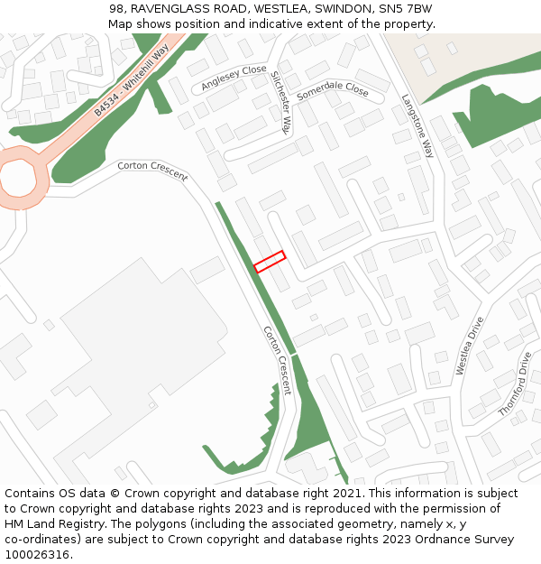 98, RAVENGLASS ROAD, WESTLEA, SWINDON, SN5 7BW: Location map and indicative extent of plot