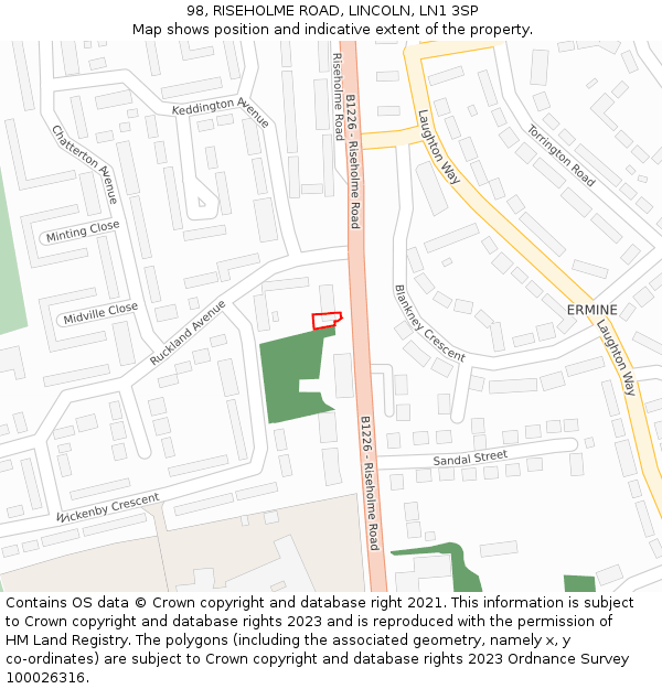 98, RISEHOLME ROAD, LINCOLN, LN1 3SP: Location map and indicative extent of plot