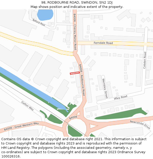 98, RODBOURNE ROAD, SWINDON, SN2 1DJ: Location map and indicative extent of plot