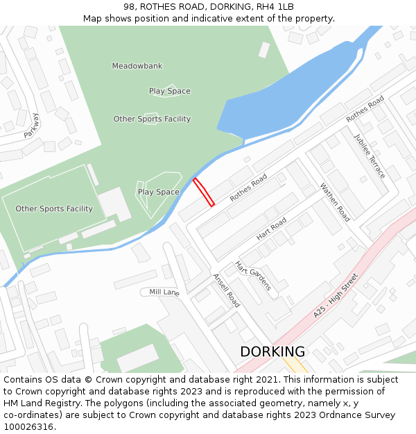 98, ROTHES ROAD, DORKING, RH4 1LB: Location map and indicative extent of plot