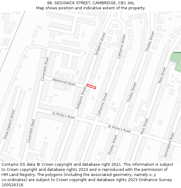 98, SEDGWICK STREET, CAMBRIDGE, CB1 3AL: Location map and indicative extent of plot