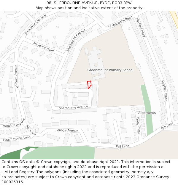 98, SHERBOURNE AVENUE, RYDE, PO33 3PW: Location map and indicative extent of plot