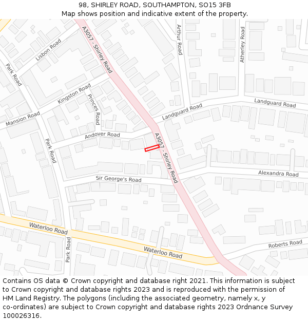 98, SHIRLEY ROAD, SOUTHAMPTON, SO15 3FB: Location map and indicative extent of plot