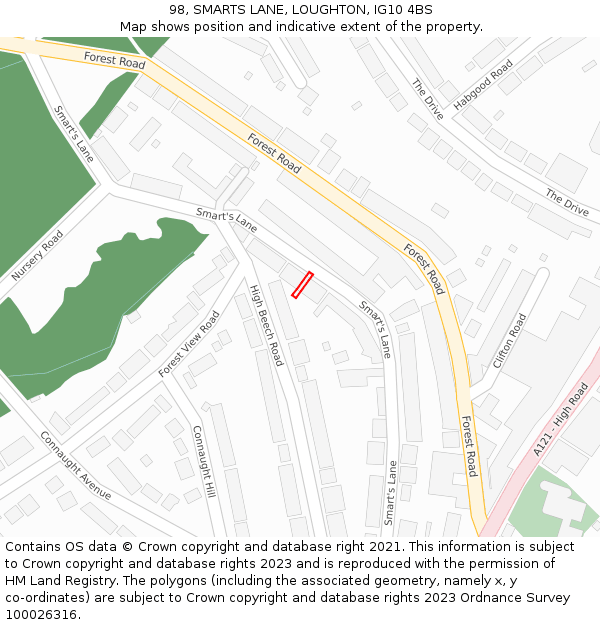 98, SMARTS LANE, LOUGHTON, IG10 4BS: Location map and indicative extent of plot