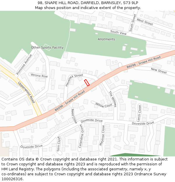98, SNAPE HILL ROAD, DARFIELD, BARNSLEY, S73 9LP: Location map and indicative extent of plot