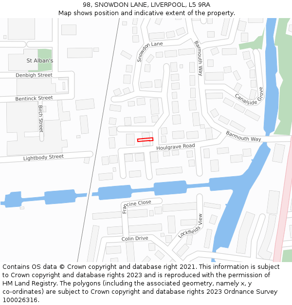 98, SNOWDON LANE, LIVERPOOL, L5 9RA: Location map and indicative extent of plot