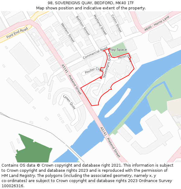 98, SOVEREIGNS QUAY, BEDFORD, MK40 1TF: Location map and indicative extent of plot