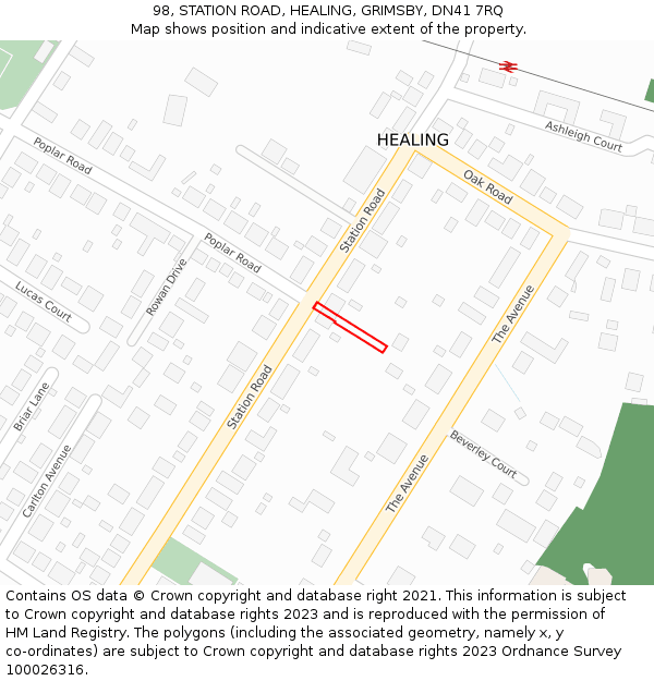 98, STATION ROAD, HEALING, GRIMSBY, DN41 7RQ: Location map and indicative extent of plot