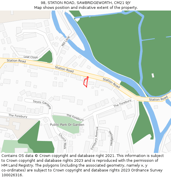 98, STATION ROAD, SAWBRIDGEWORTH, CM21 9JY: Location map and indicative extent of plot