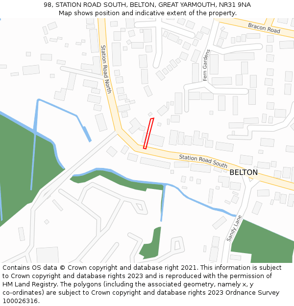 98, STATION ROAD SOUTH, BELTON, GREAT YARMOUTH, NR31 9NA: Location map and indicative extent of plot