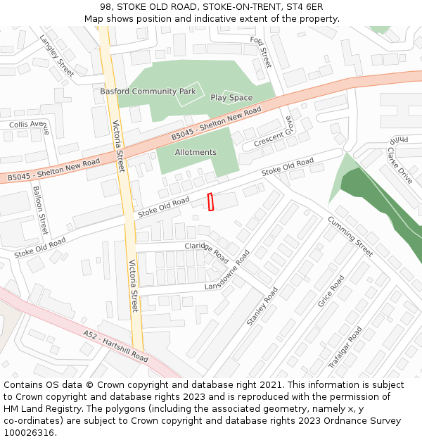 98, STOKE OLD ROAD, STOKE-ON-TRENT, ST4 6ER: Location map and indicative extent of plot