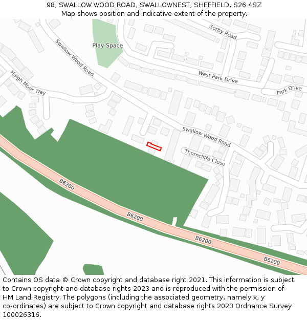 98, SWALLOW WOOD ROAD, SWALLOWNEST, SHEFFIELD, S26 4SZ: Location map and indicative extent of plot