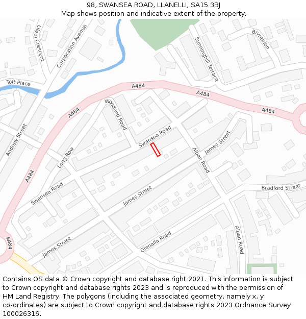 98, SWANSEA ROAD, LLANELLI, SA15 3BJ: Location map and indicative extent of plot