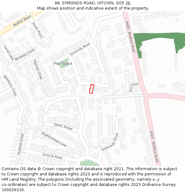 98, SYMONDS ROAD, HITCHIN, SG5 2JL: Location map and indicative extent of plot