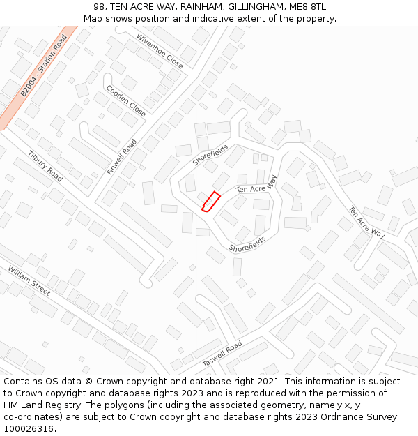 98, TEN ACRE WAY, RAINHAM, GILLINGHAM, ME8 8TL: Location map and indicative extent of plot