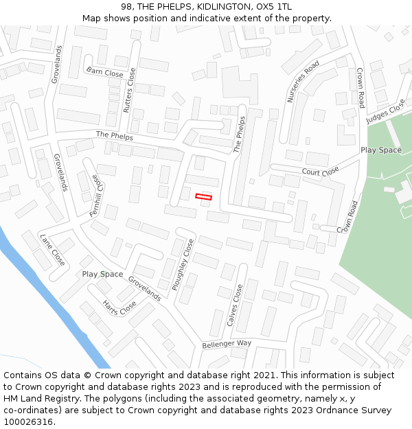 98, THE PHELPS, KIDLINGTON, OX5 1TL: Location map and indicative extent of plot