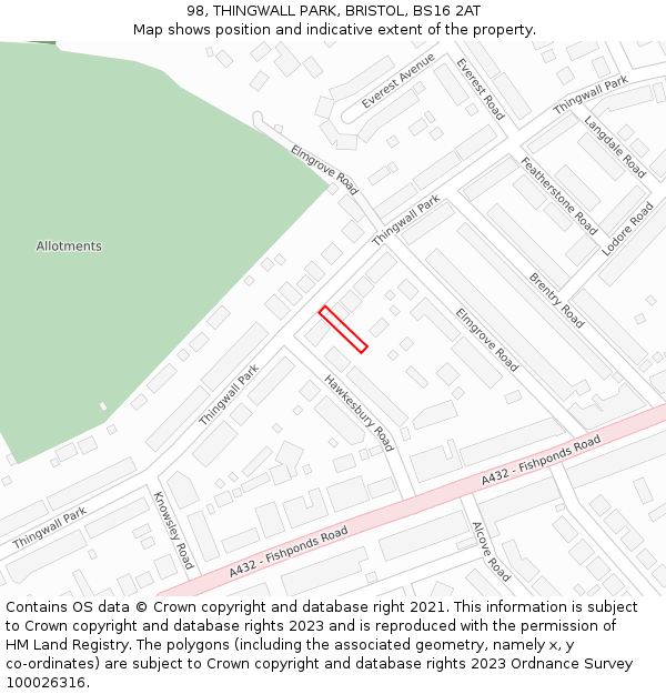 98, THINGWALL PARK, BRISTOL, BS16 2AT: Location map and indicative extent of plot