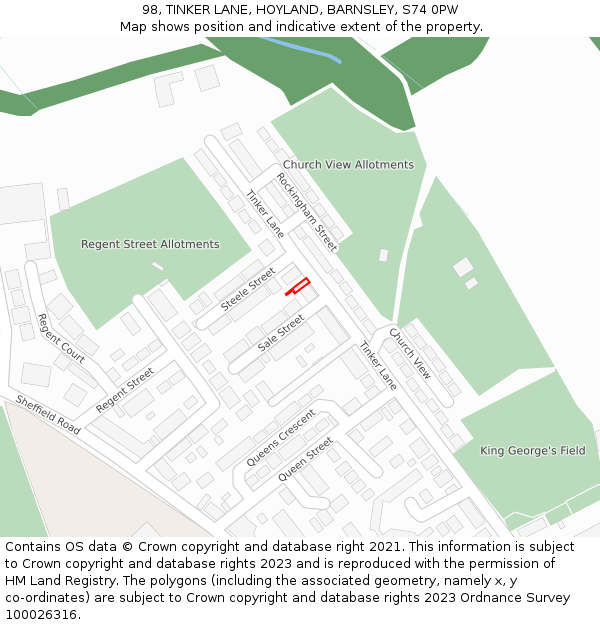 98, TINKER LANE, HOYLAND, BARNSLEY, S74 0PW: Location map and indicative extent of plot