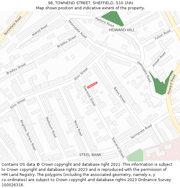 98, TOWNEND STREET, SHEFFIELD, S10 1NN: Location map and indicative extent of plot