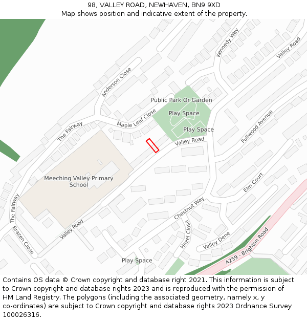 98, VALLEY ROAD, NEWHAVEN, BN9 9XD: Location map and indicative extent of plot