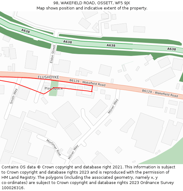 98, WAKEFIELD ROAD, OSSETT, WF5 9JX: Location map and indicative extent of plot