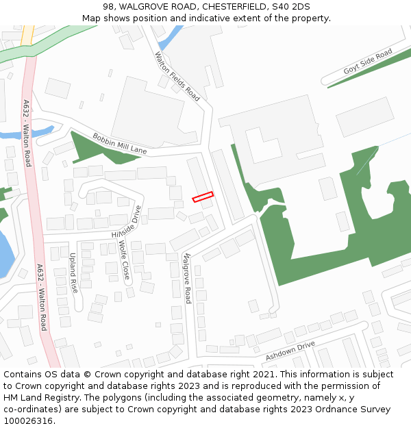 98, WALGROVE ROAD, CHESTERFIELD, S40 2DS: Location map and indicative extent of plot