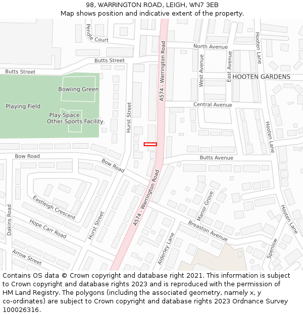 98, WARRINGTON ROAD, LEIGH, WN7 3EB: Location map and indicative extent of plot