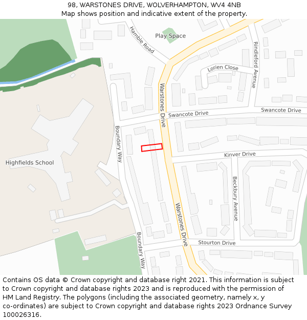 98, WARSTONES DRIVE, WOLVERHAMPTON, WV4 4NB: Location map and indicative extent of plot