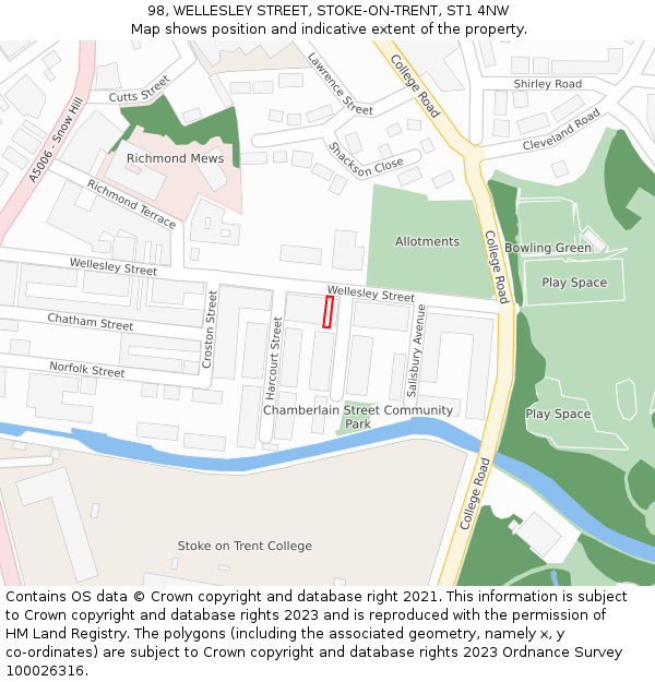 98, WELLESLEY STREET, STOKE-ON-TRENT, ST1 4NW: Location map and indicative extent of plot