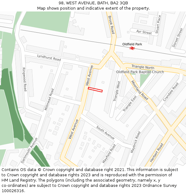 98, WEST AVENUE, BATH, BA2 3QB: Location map and indicative extent of plot
