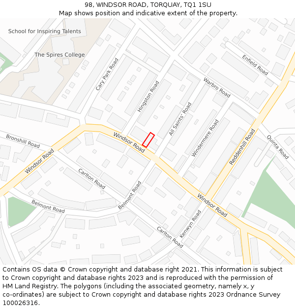 98, WINDSOR ROAD, TORQUAY, TQ1 1SU: Location map and indicative extent of plot