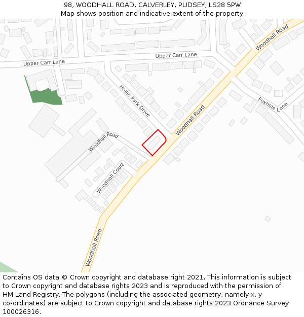 98, WOODHALL ROAD, CALVERLEY, PUDSEY, LS28 5PW: Location map and indicative extent of plot